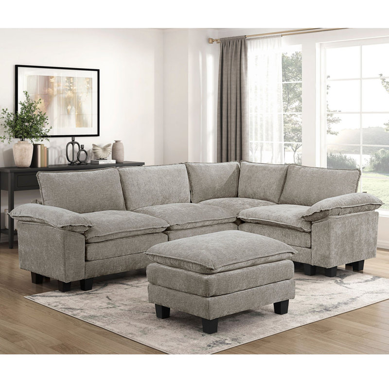 Ensemble modulaire 5 pièces avec repose-pieds moelleux en chenille, Étain