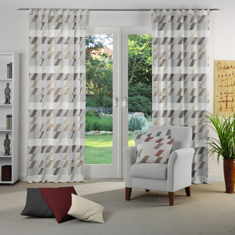 Lopez Room Darkening Curtain Single Panel, 132cm Width x 225cm Drop, Light grey/Beige