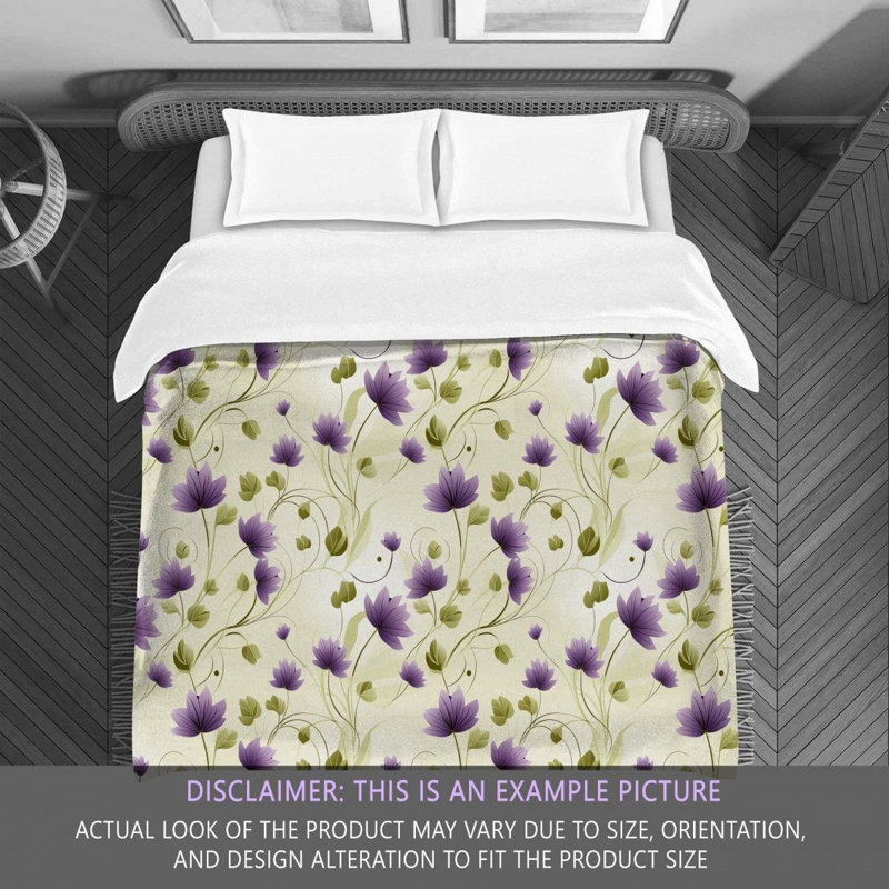 Polyester Floral Comforter, King Comforter, Green/Purple