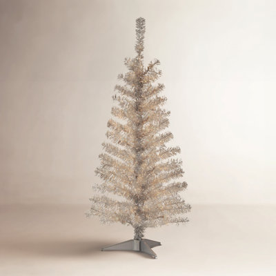 The Holiday Aisle® Silver Tinsel Tree with Clear Lights