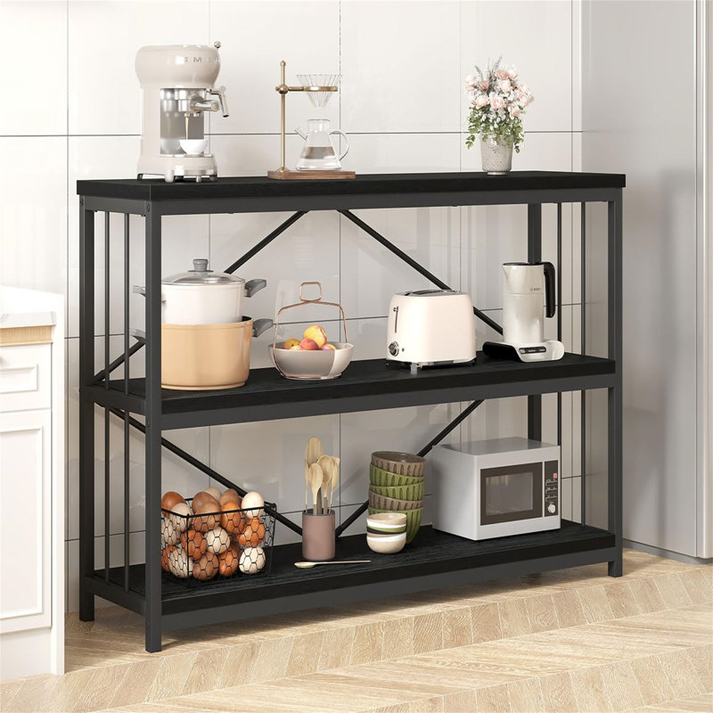 Metal Bookcase, (2 Shelves) 74cm. H x 120cm. W x 3cm. D, Black