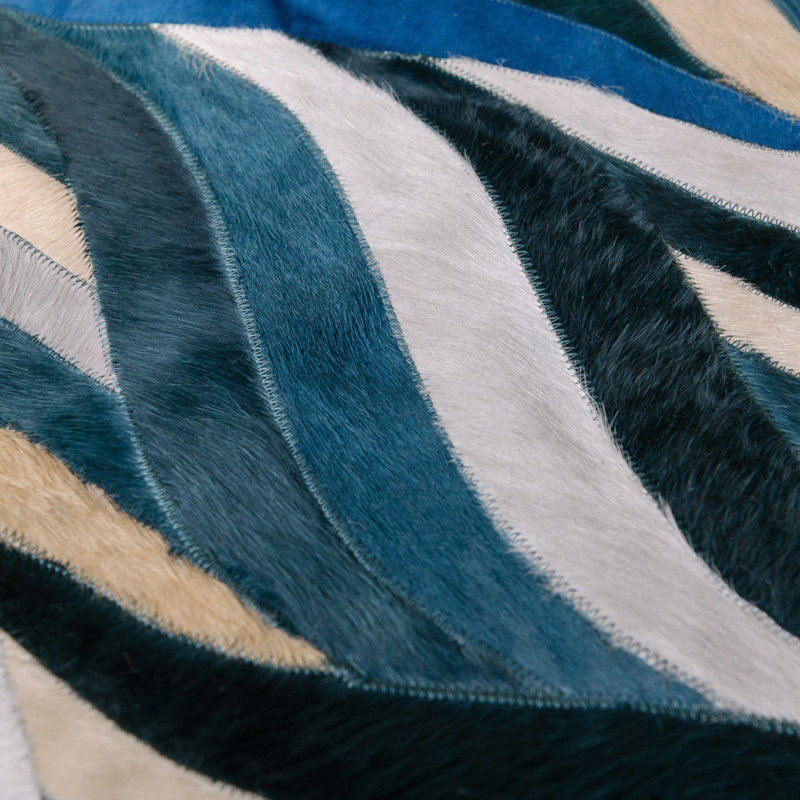 Blue and Teal Cowhide Rectangular Area Rug
