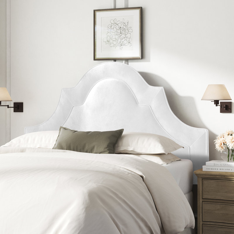 Tête de lit tapissier en velours Aurella, Velours blanc classique, Grand