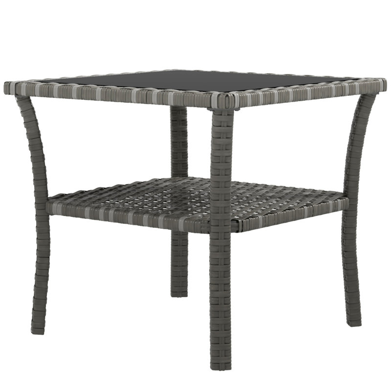 Table d'appoint pour terrasse en rotin avec tablette de rangement, Gris