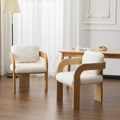 Ensemble de 2 chaises de salle à manger avec dossier coussiné, structure en bois massif de couleur naturelle