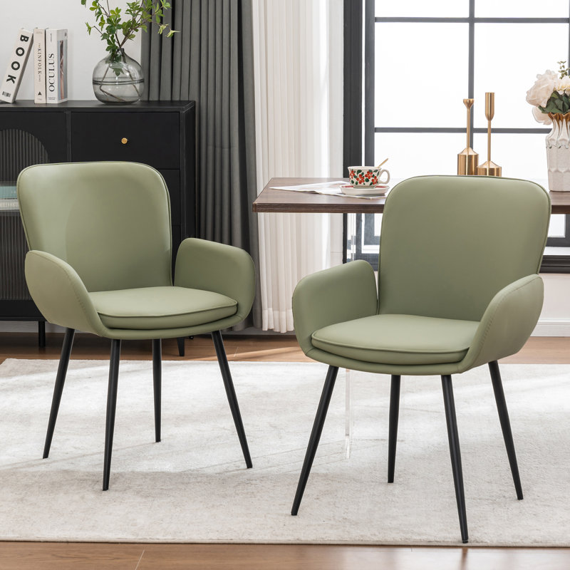Harrod Dining Chairs With Metal Legs, Green Faux Leather