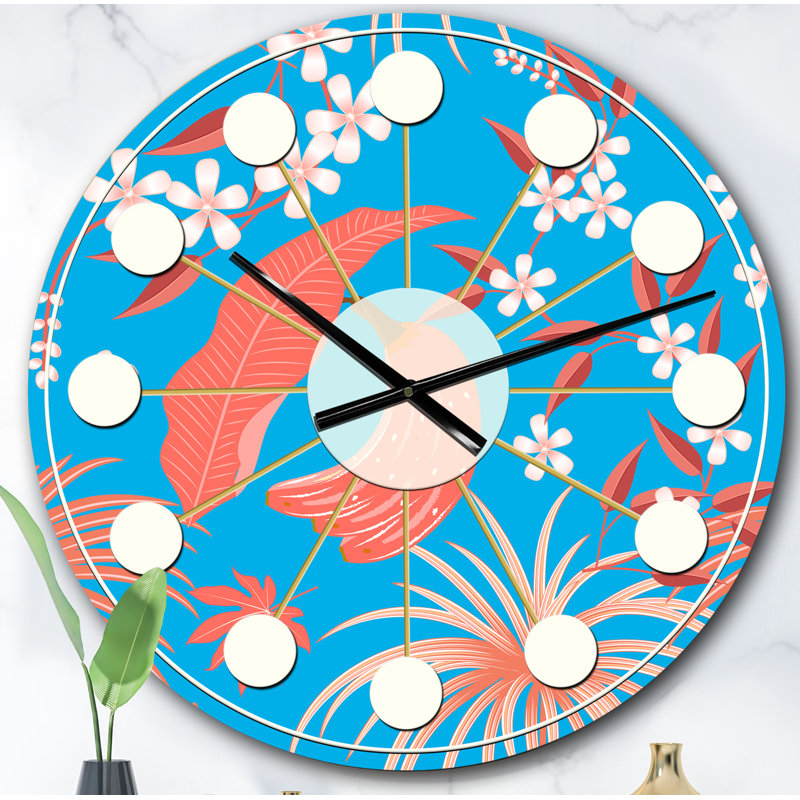 Horloge murale style tropical tropical rétro corail II, Surdimensionné