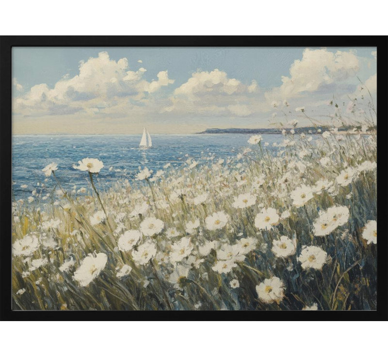 «Wild Flowers Field», art mural texturé encadré, H 10 po x l 14 po, Cadre noir