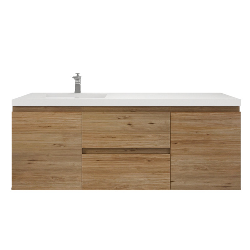Single Bathroom Vanity with Acrylic Top, Natural Oak