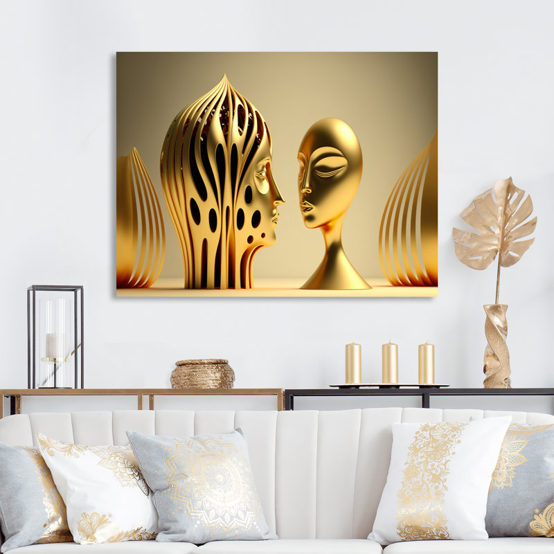 Décoration murale en métal «The Golden Mask in the Mirror», H 12 po x l 20 po x P 1 po
