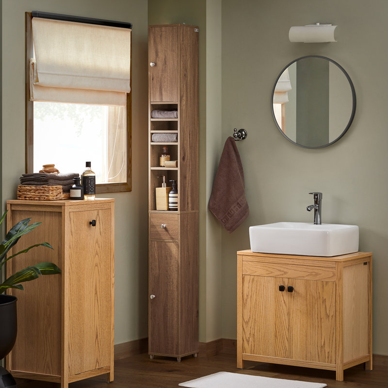 Munford Freestanding 20cm W Linen Cabinet, Dark Wooden Effect