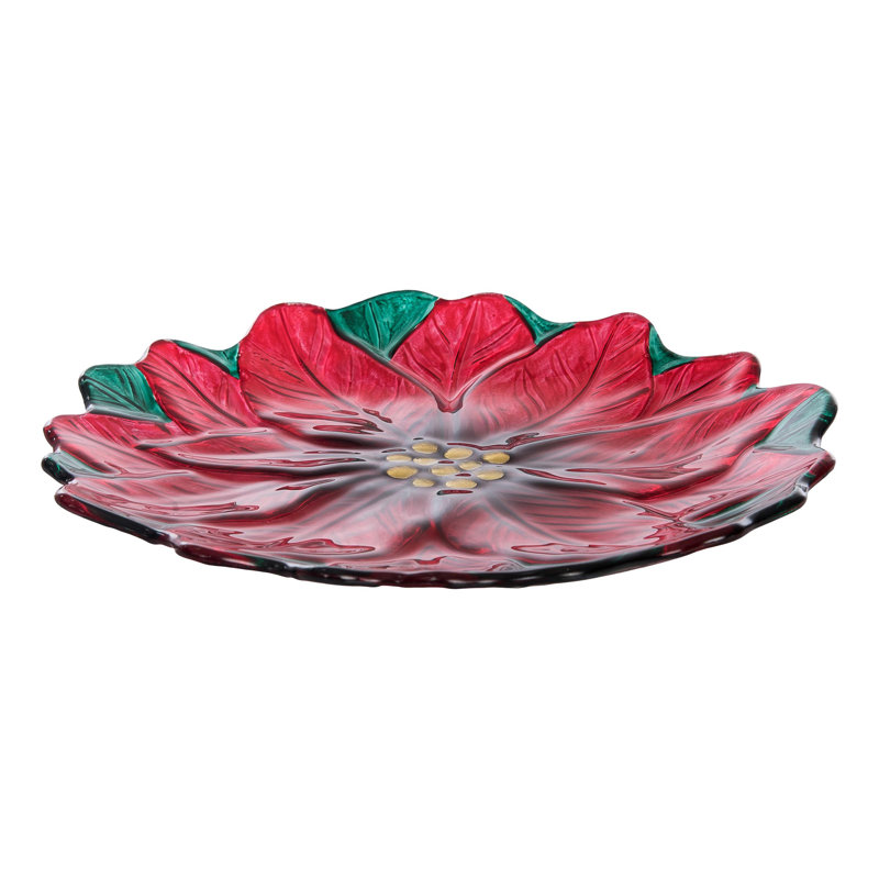 Assiette de Noël décorative en verre poinsettia