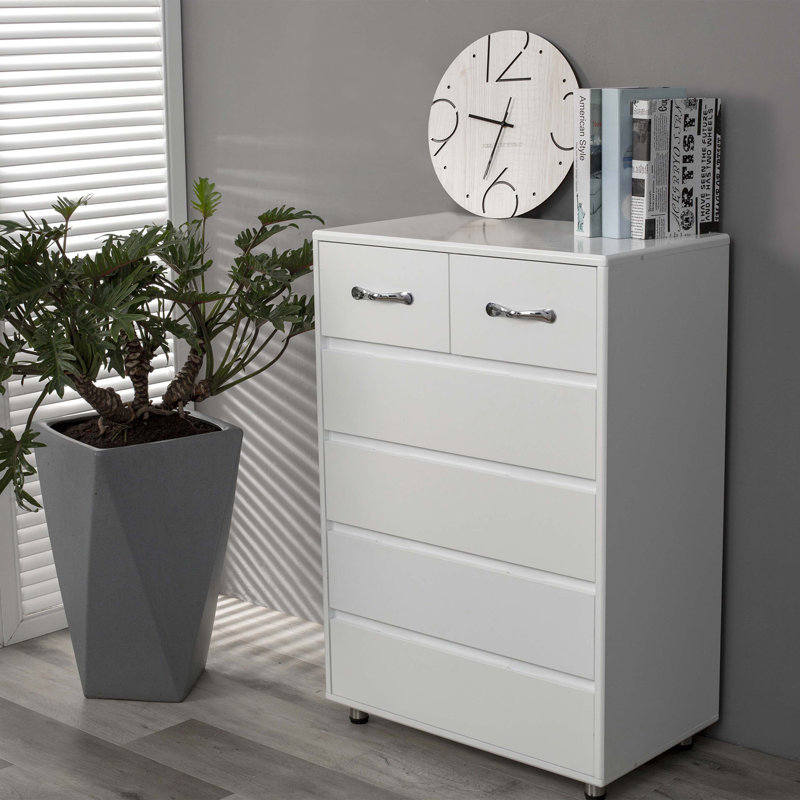 Six drawer side table-Multi Storage Function: White color cabinet with 6 drawers Simple design, White