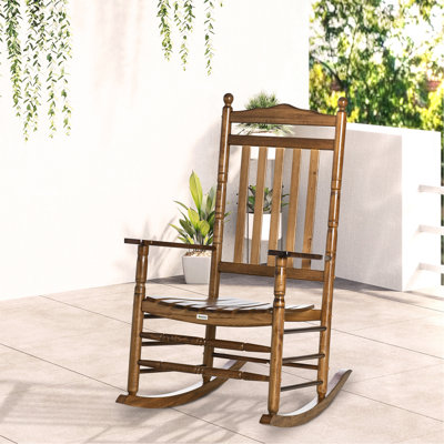 Chaise berçante à haut dossier en bois Traditional pour porche, intérieur / extérieur, brun