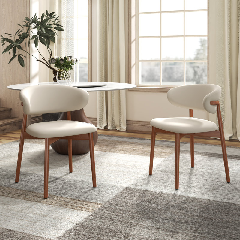 Ensemble de 2 chaises d'appoint en bois massif Midland revêtues de cuir noir / brun / brun foncé, Beige, Bois brun