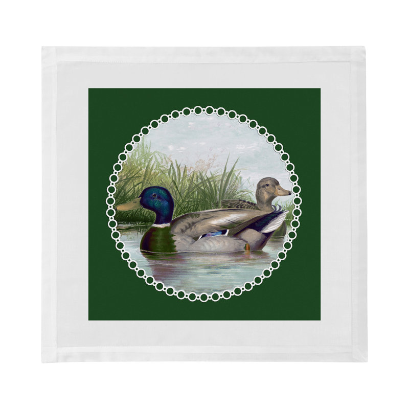 English Duck Pond Cotton Sateen Dinner Napkins, Green