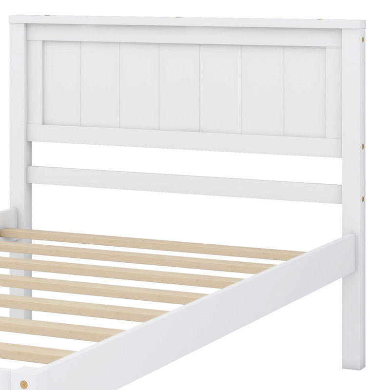 Structure de lit plateforme avec tête de lit, support en lattes de bois, Blanc