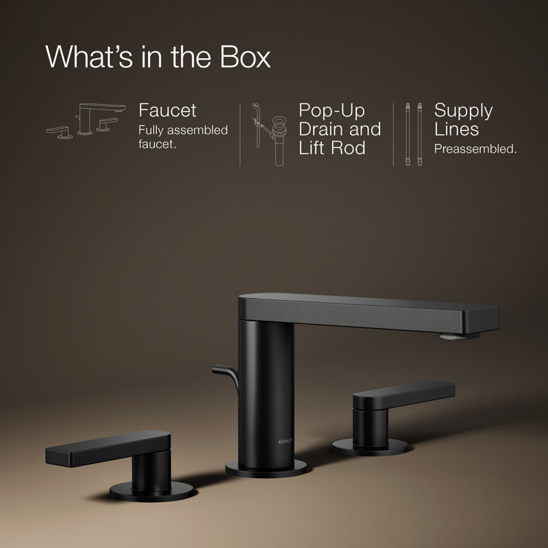 Composed Widespread Bathroom Faucet with Drain Assembly, Matte Black
