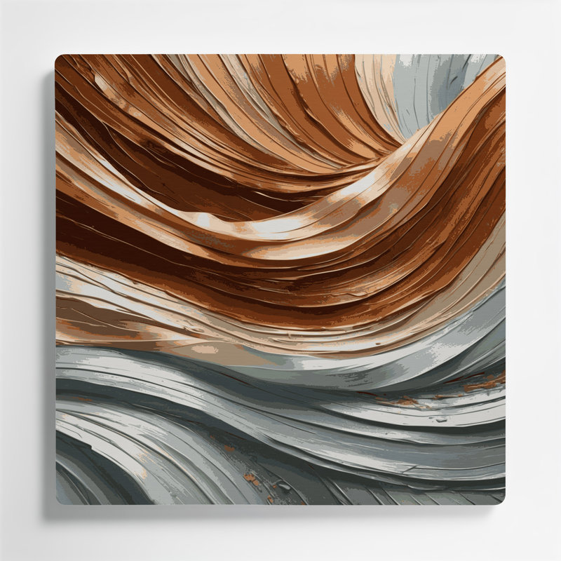 Horizontal Striped Auburn Light Gray Brown Metal Wall Art, 8" H x 8" W