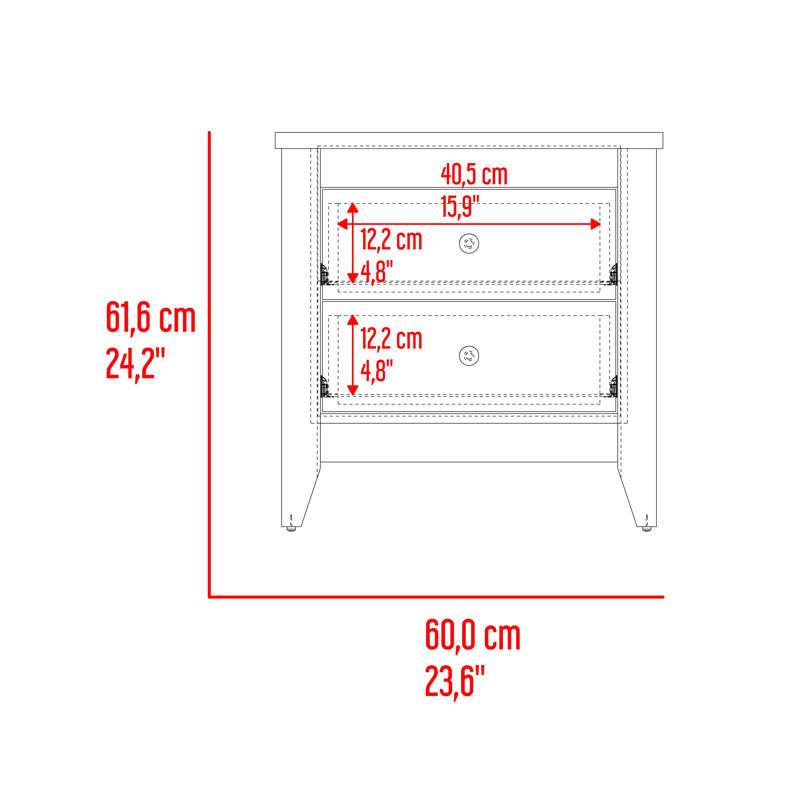 Ensemble de 2 tables de chevet blanches modernes avec 2 tiroirs pour le rangement dans la chambre à coucher Arial, Brun