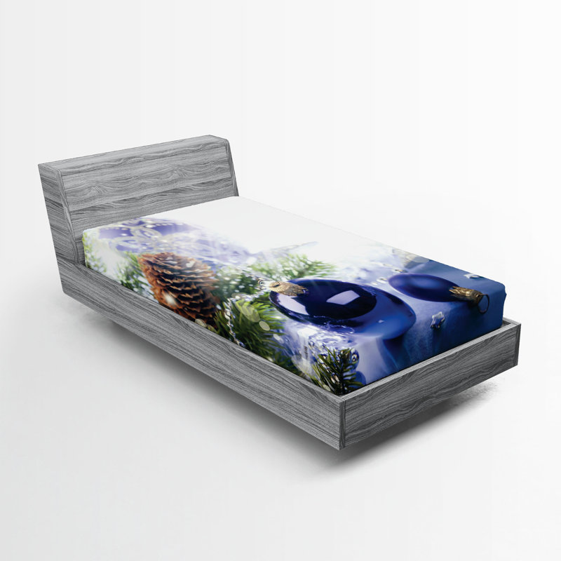 Ensemble de 2 draps-housse Ambesonne Christmas multicolore aux tons bleus, Drap-housse de taille simple