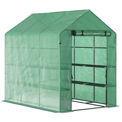 Serre de plain-pied 2,13 m x 1,52 m x 1,98 m, couverture en PE, 3 étagères, structure en acier pour fleurs, légumes, jeunes plants - Protège les plantes des dommages causés par le soleil et les intempéries 2,13 m x 1,52 m x 1,98 m avec couverture, structure, étagères, jeunes plants.
