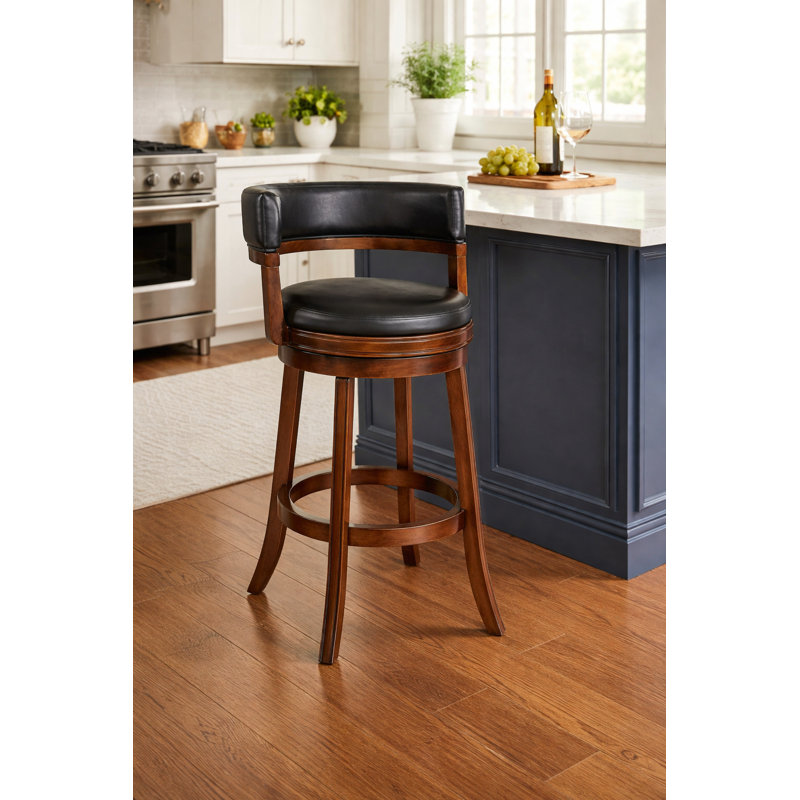 Balen Swivel Stool, Bar Stool (29” Seat Height), Black Seat/Cappuccino Frame