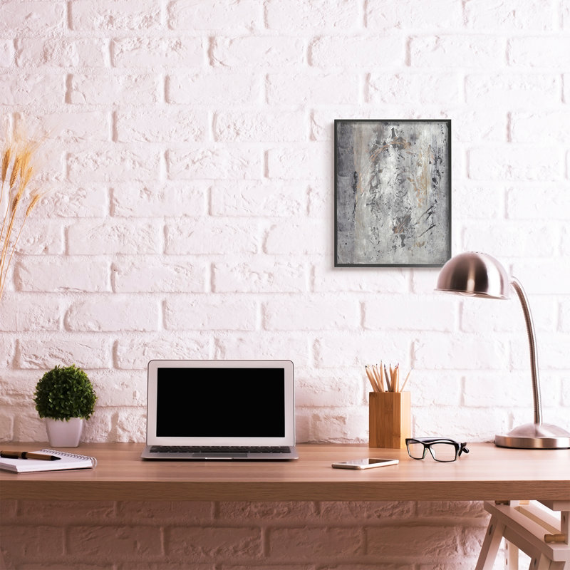 Ancien coup de pinceau abstrait noir brun gris, Giclée encadrée noir minuit, H 20 po x l 16 po