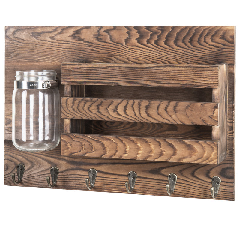 Wall Mail Organizer with Key Hooks and Vase