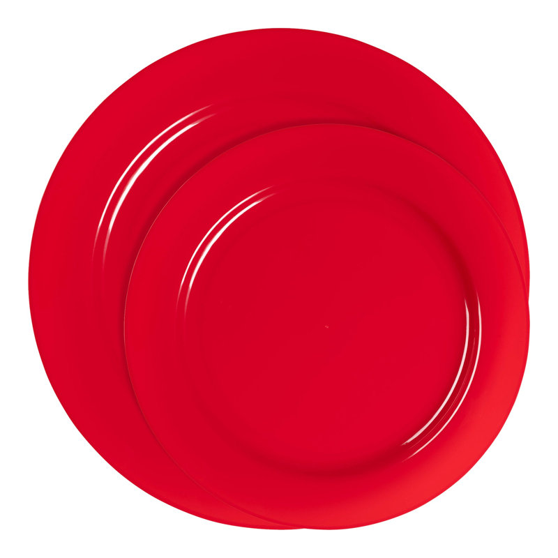 Ensemble de 120 couverts ronds jetables en plastique rouge uni, parfaits pour les fêtes.