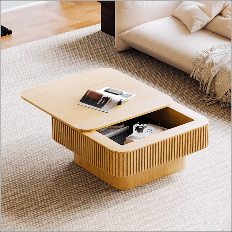 Table basse 31,5 po carrée avec rangement, Bois naturel