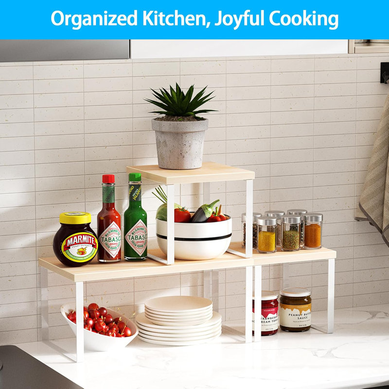 2 Tier Adjustable Stackable Corner Shelves for Kitchen, Bathroom, Spice Rack,