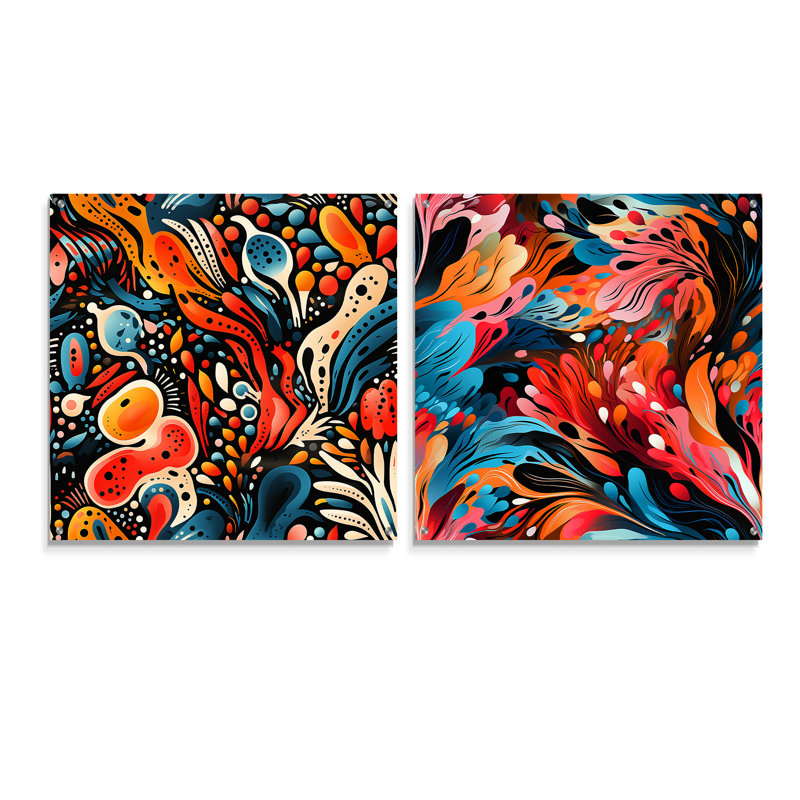 Hartsfield - Ensemble de 2 peintures murales abstraites en acrylique, H 16 po x l 33 po