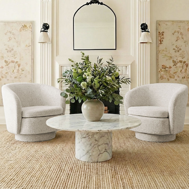Chaises d'appoint en tonneau pivotant Modern Chenille (ensemble de 2), Beige