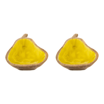 Haight Mango Wood Enamel-Coated Bowl Décor Pear Yellow - Set Of 2