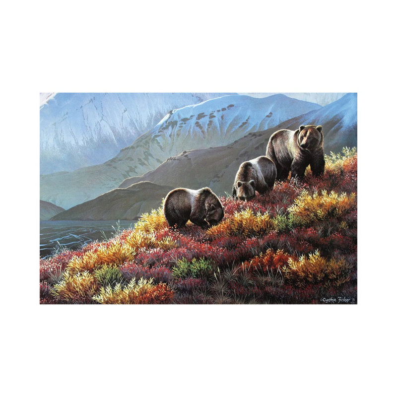 " Grizzly Autumn Harvest " Painting, 8" H x 12" W x 0.75" D