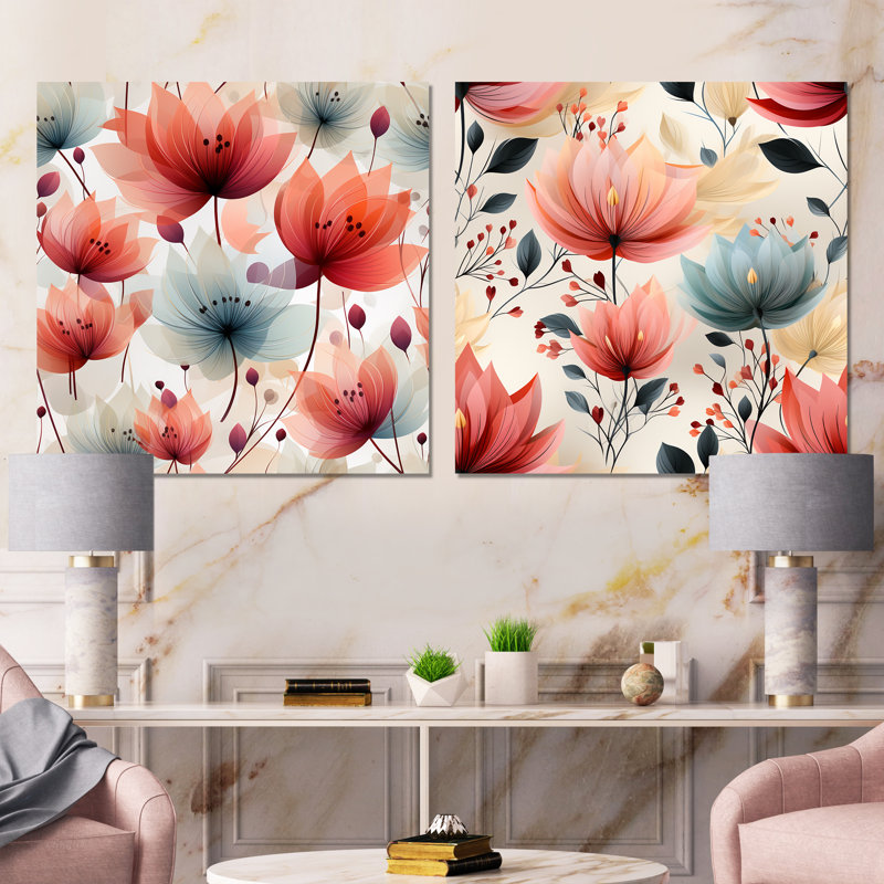 Gaspard - ensemble de 2 impressions sur toile florales, H 36 po x l 73 po x P 1,5 po, Toile tendue