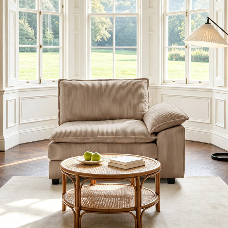 Chaise d'angle rembourrée Lauretta, Velours côtelé chameau