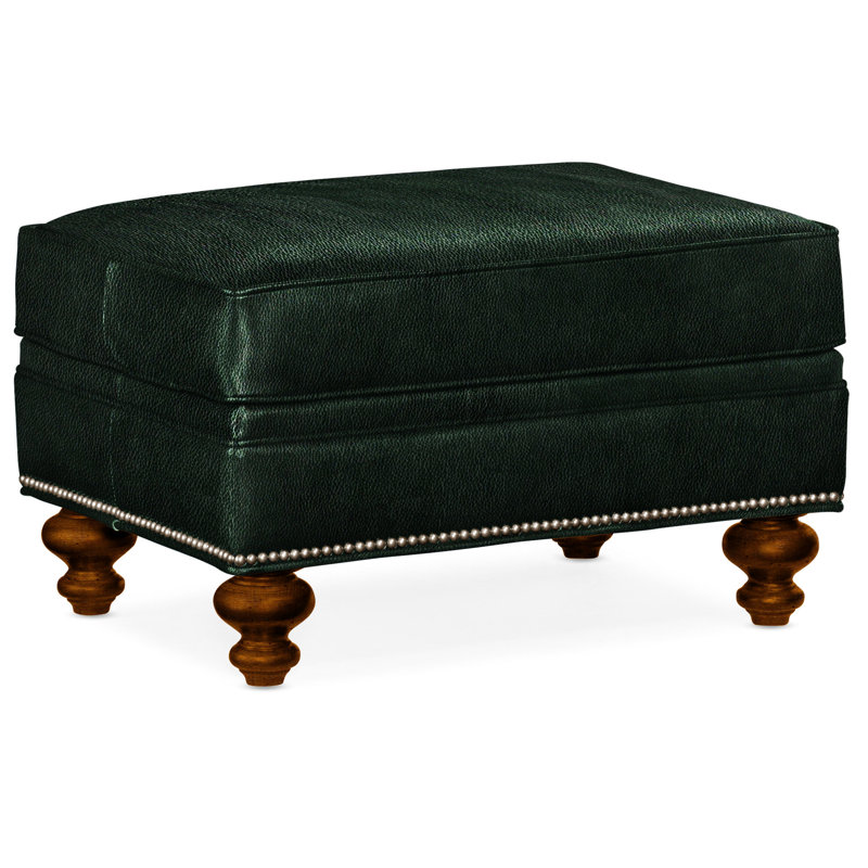 Repose-pieds rectangulaire en cuir véritable 26 "West, Cuir véritable vert forêt d'Anilina, Nouveaux classiques, Nickel