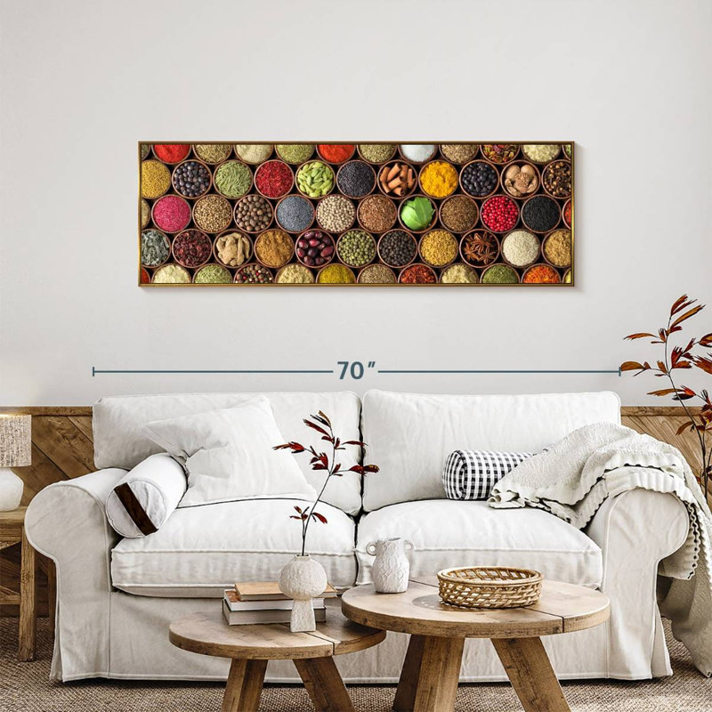 Bols à épices exotiques, 57 po x 19 po, Cadre flottant doré