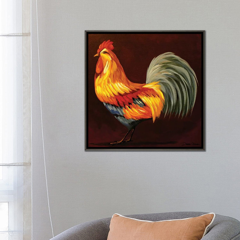 «Pretty Rooster» par Debbie Criswell - reproduction d'art, Aucun mat, H 26 po x l 26 po x P 1,5 po, Toile avec cadre gris