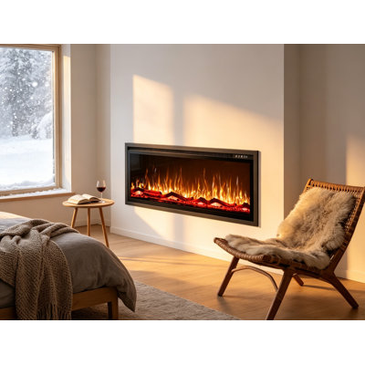 42" Electric Fireplace, Ultra-slim Recessed And Wall Mounted Fireplace Heater, 750w/1500w Supplemental Heat, 12 Ember Colors & 7 Flame Colors, Remote & Touch Control, Timer, Etl Certified