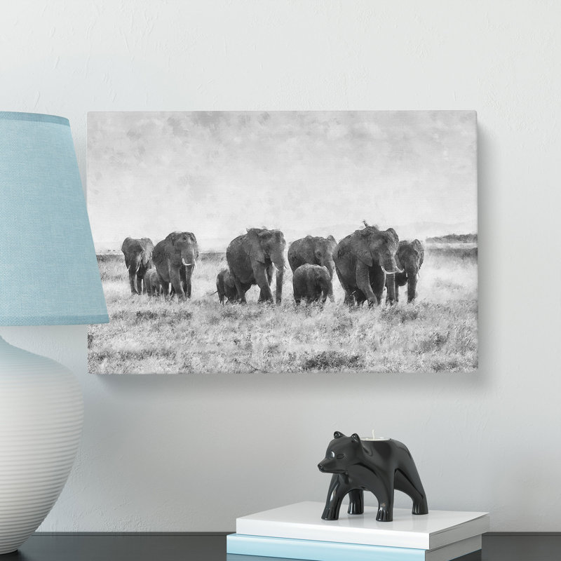 Herd Of Elephants Roaming - Wrapped Canvas, 40cm H x 60cm W x 3cm D