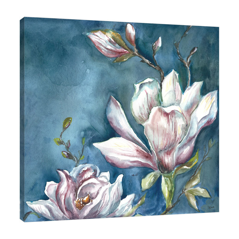 « magnolia on blue », reproduction sur toile tendue, H 24 po x l 24 po