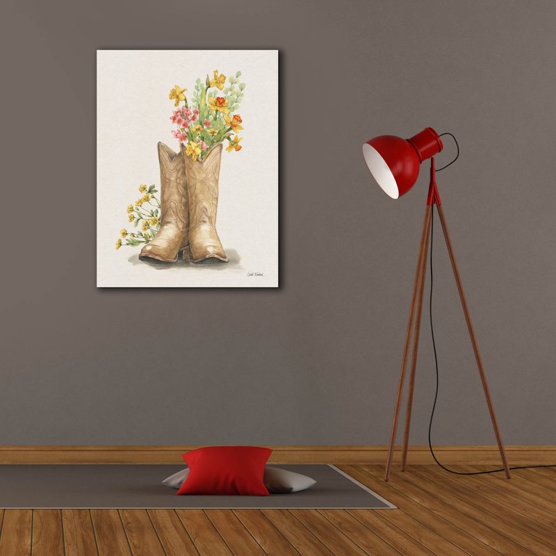 "Epic Graffiti" Wildflower Western 1 Cream "par Leslie Trimbach, art mural sur toile, H 34 po x l 26 po x P 1,5 po