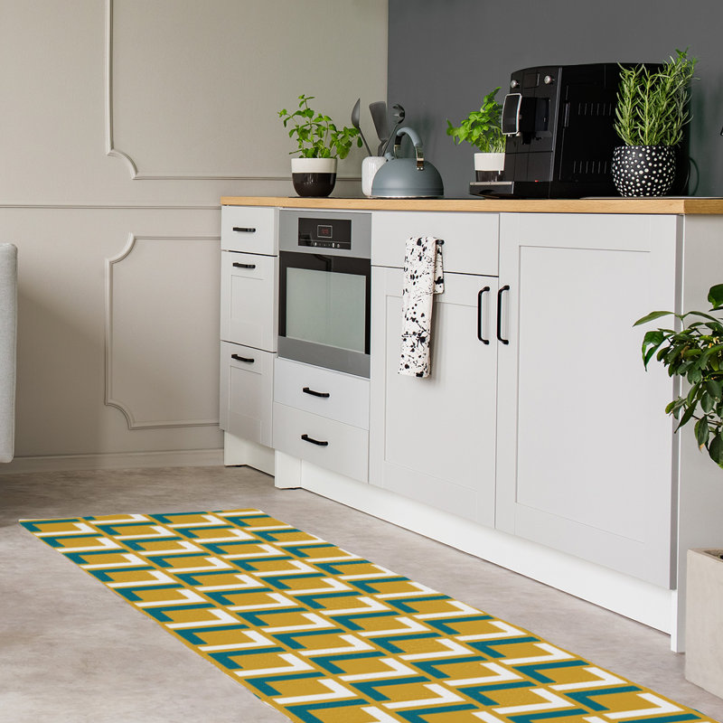 Tapis de couloir géométrique jaune / vert / blanc