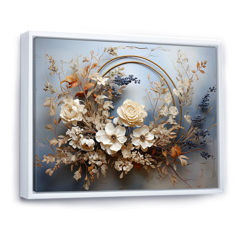 Farmhouse Wreath Still Life - Art mural couronne, H 30 po x l 40 po x P 1,5 po, Cadre flottant blanc