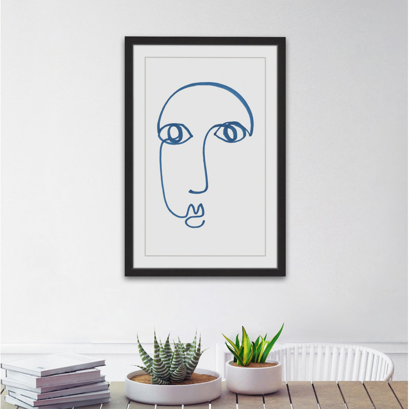 «Blue S croquis» par Acelynn, reproduction de cadre photo, H 18 po x l 12 po, Cadre blanc à bords frangés