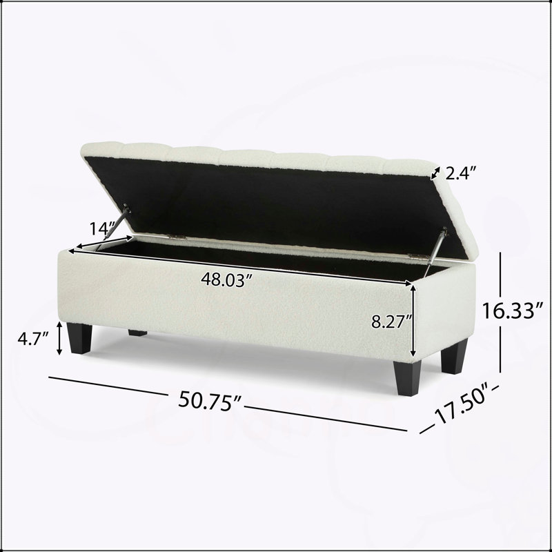 Stylish Beige Boucle Ottoman Bench with Storage, Rubber Wood Legs, and 300 lbs Capacity for Modern Homes, Beige