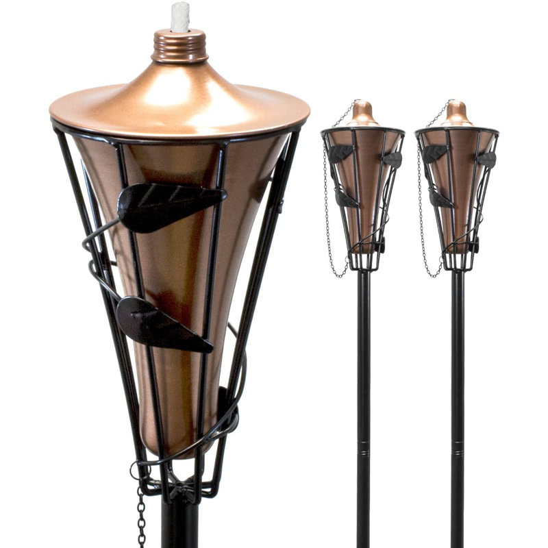 Copper and Black Metal Outdoor Patio Torches with Fiberglass Wick, 4 Pack